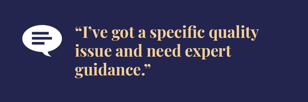 Text: I’ve got a specific quality issue and need expert guidance