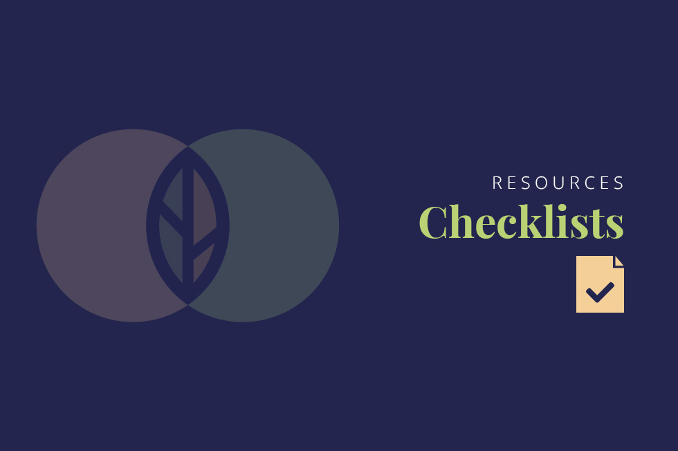 Dark blue banner with headline of 'Resources': 'Checklists' with a checklist icon